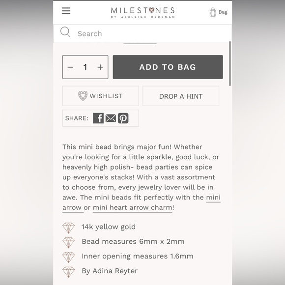 Adina Reyter mini diamond pave bead 14k - Picture 3 of 3